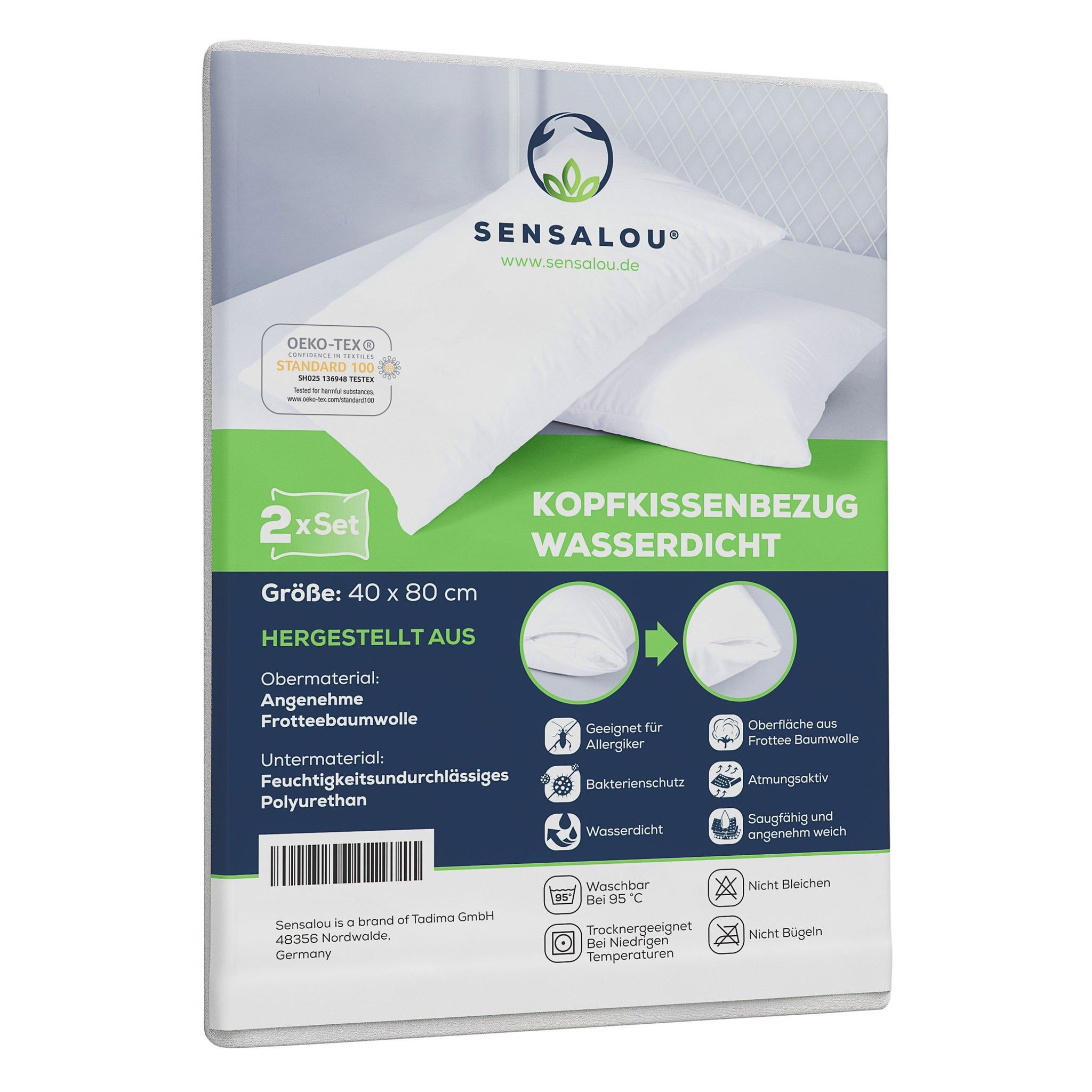 Sensalou Kissenbezug 2er Set Doppelpack wasserdicht - Kopfkissen Bezüge 40x80 cm