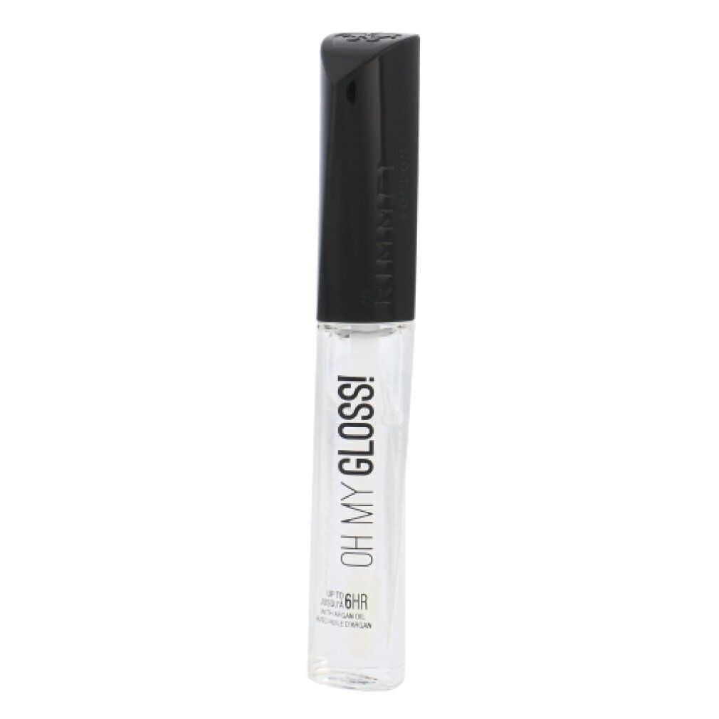 Klarer Lipgloss-Behälter mit schwarzem Deckel. Aufschrift: OH MY GLOSS! und 6HR.