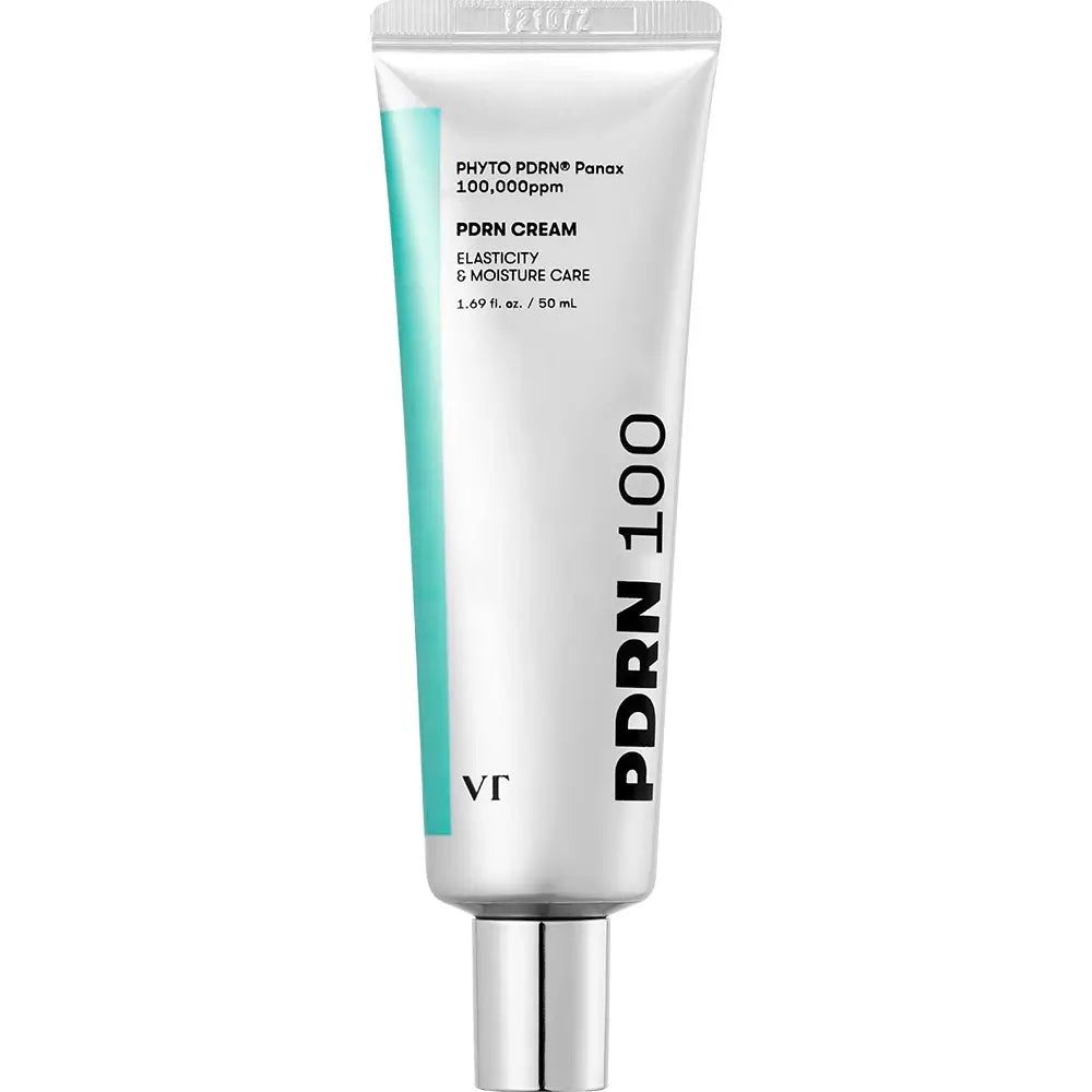 VT Cosmetics PDRN Cream 100 Tube mit silbernem Verschluss und türkisfarbenem Akzent.