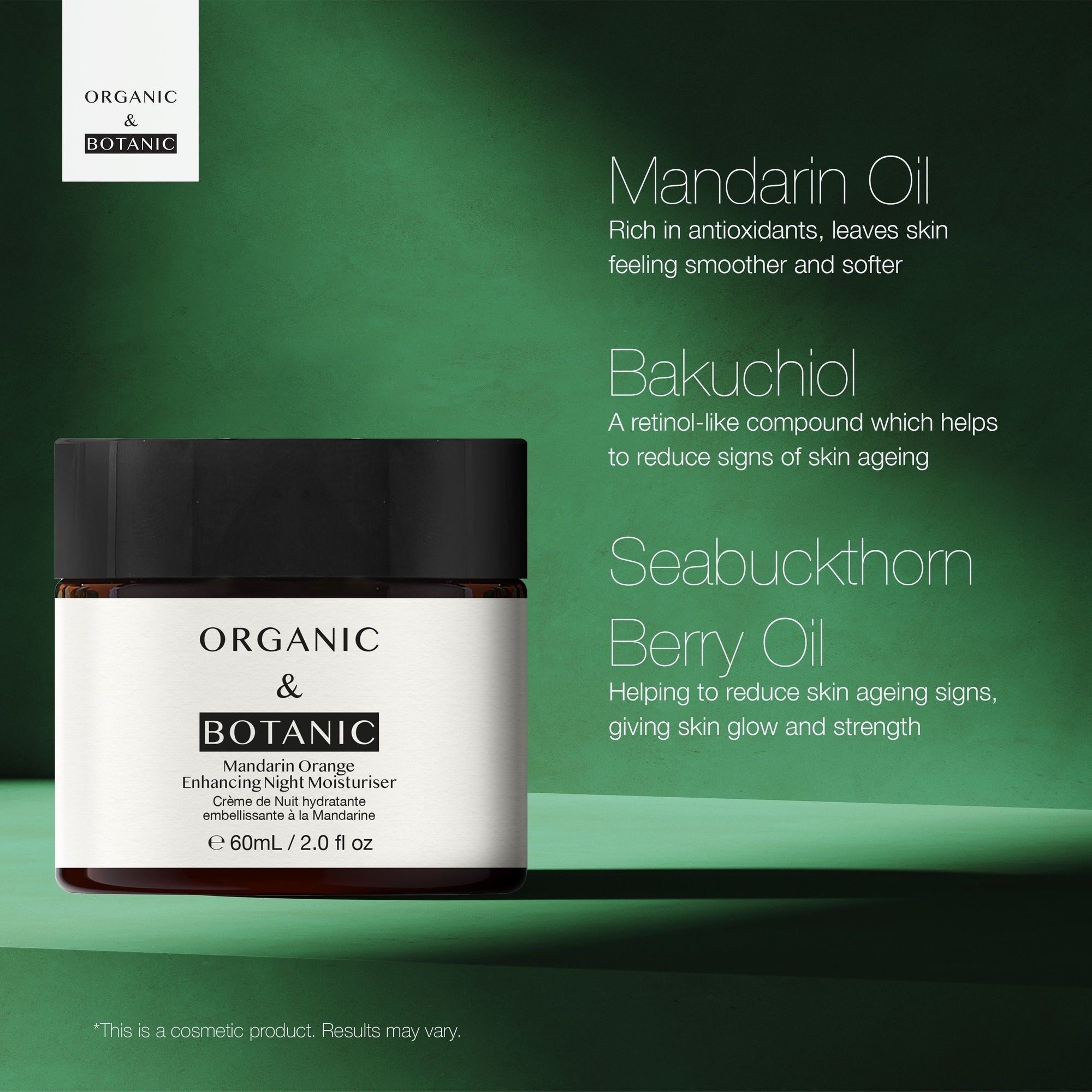 Produkt mit Inhaltsstoffinformationen. Dose mit "ORGANIC & BOTANIC". Text über Inhaltsstoffe und Vorteile.