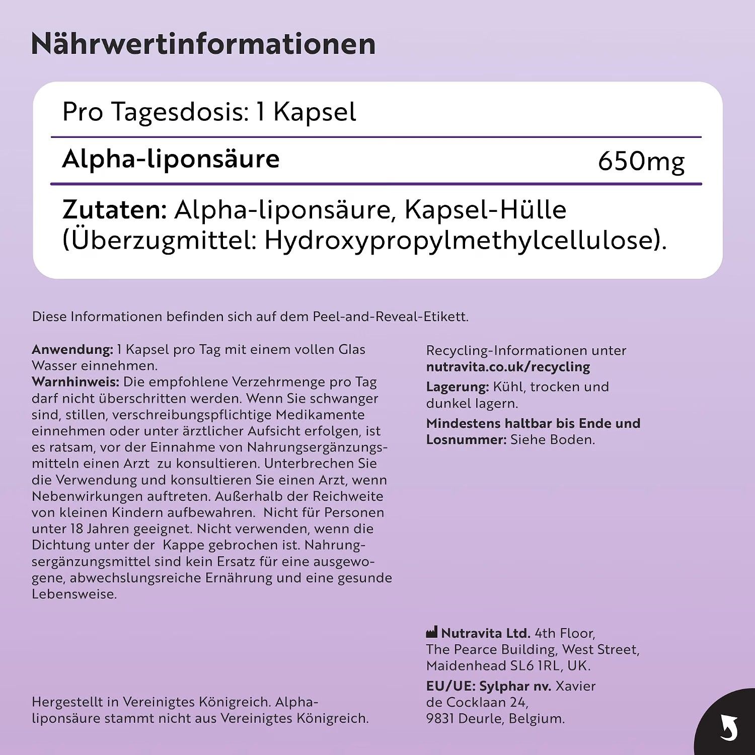 Nutravita Alpha-Liponsäure 650 mg