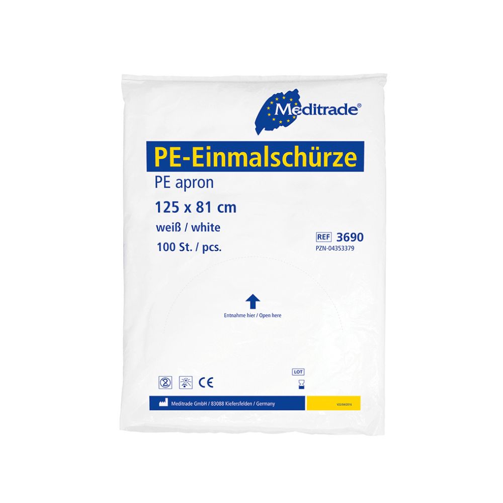 Meditrade PE-Einmalschürze, 125 x 81 cm, weiß, 100 Stück.