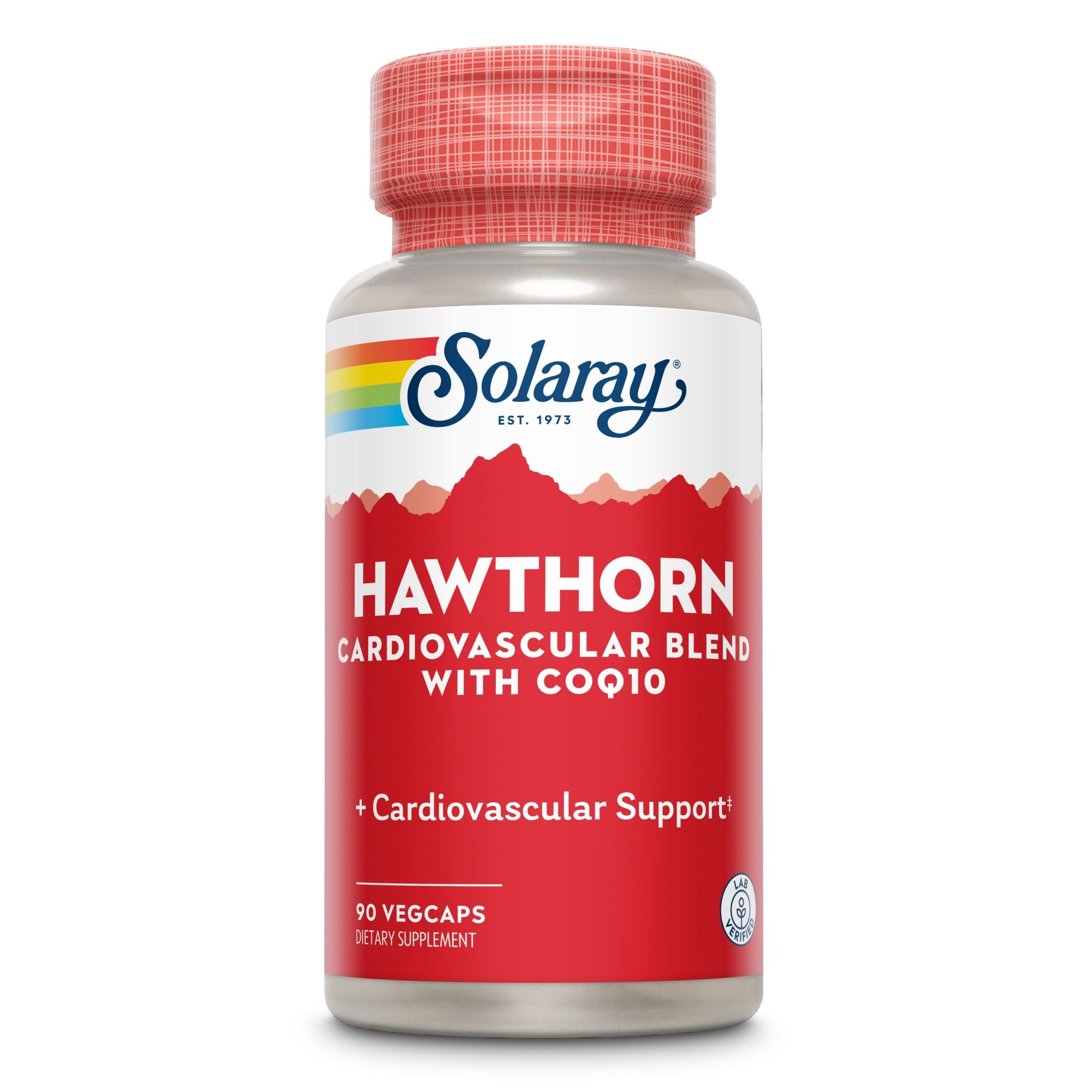 Rote Flasche Solaray Hawthorn, Cardiovascular Blend with CoQ10. 90 Vegcaps. Dietary Supplement.