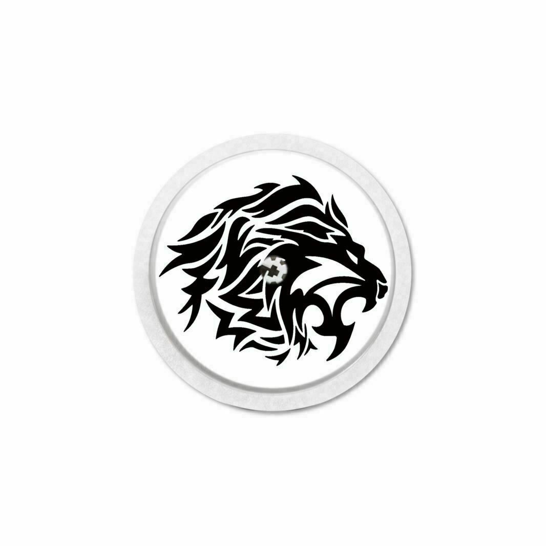 Runder Aufkleber mit Löwenmotiv. Schwarz-weiß. Für Freestyle Libre 1 & 2 Sensor.