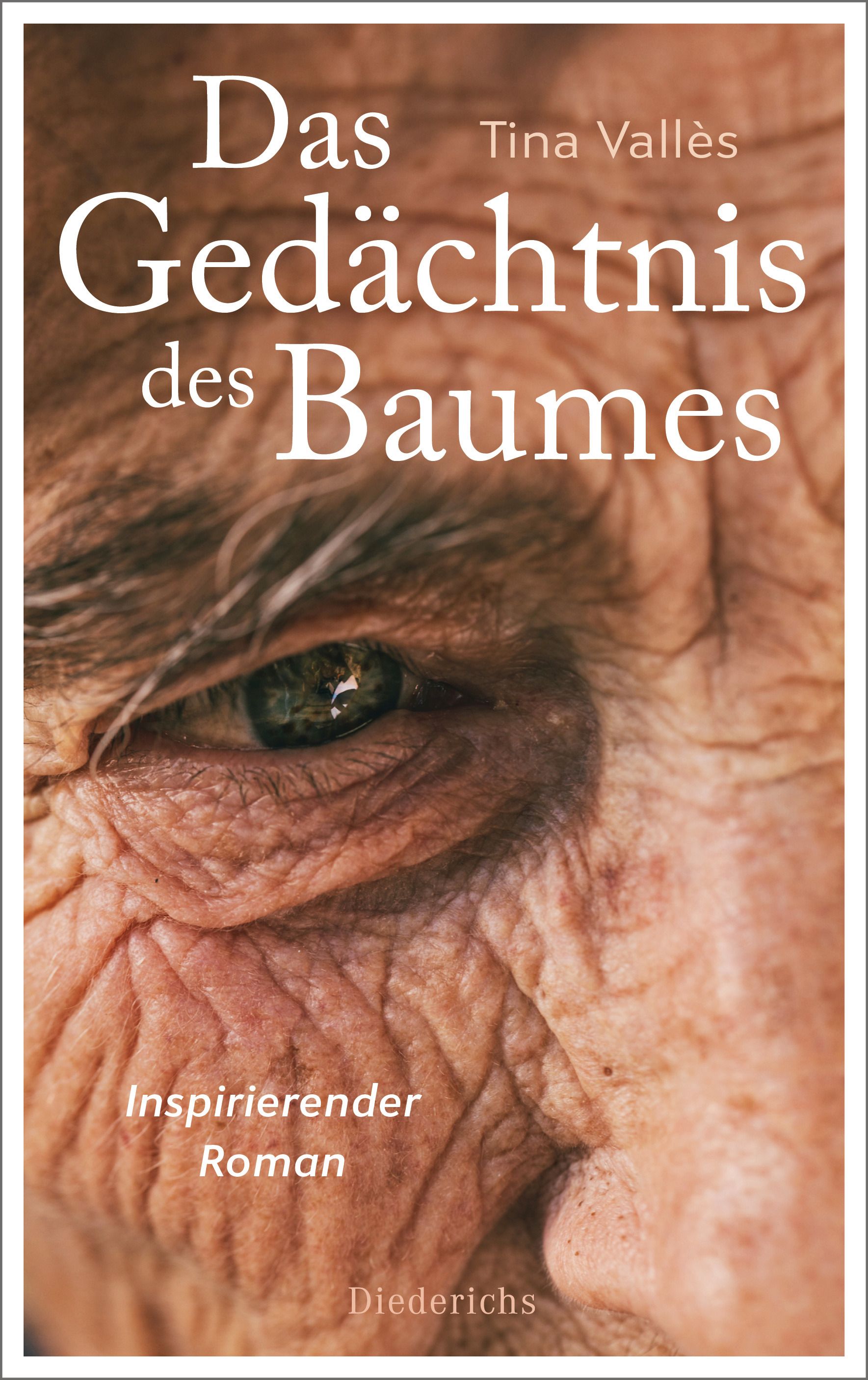 Buchcover mit dem Titel "Das Gedächtnis des Baumes". Autorin: Tina Vallès. Verlag: Diederichs. Nahaufnahme eines Auges.