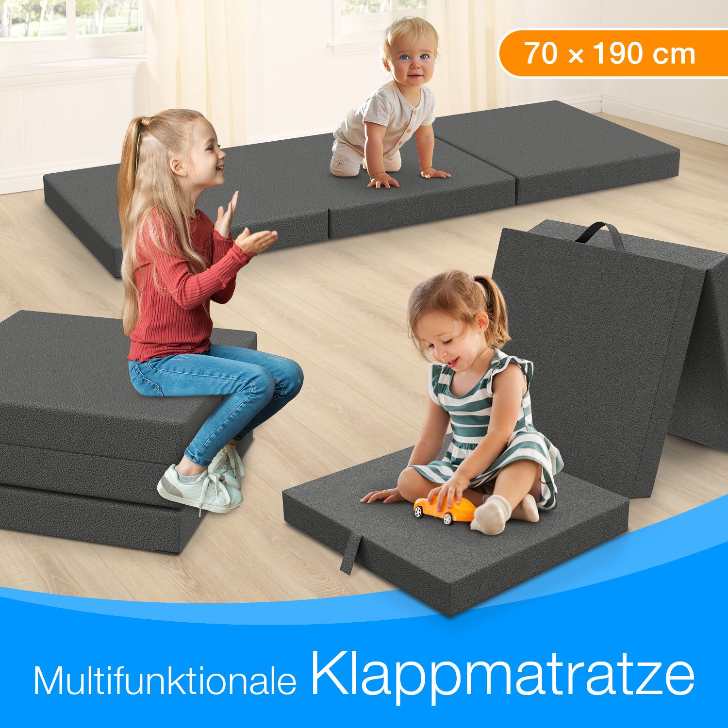 ELONEO Klappmatratze 70x190 cm 9 cm hoch, verschied. Motive, inkl. Griff & Halteband