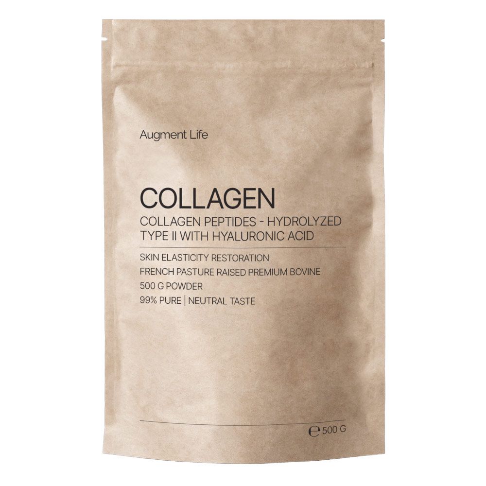 Augment Life Kollagenpulver: Hydrolysiertes Kollagenpeptid Typ II mit Hyaluronsäure. 500g Beutel.