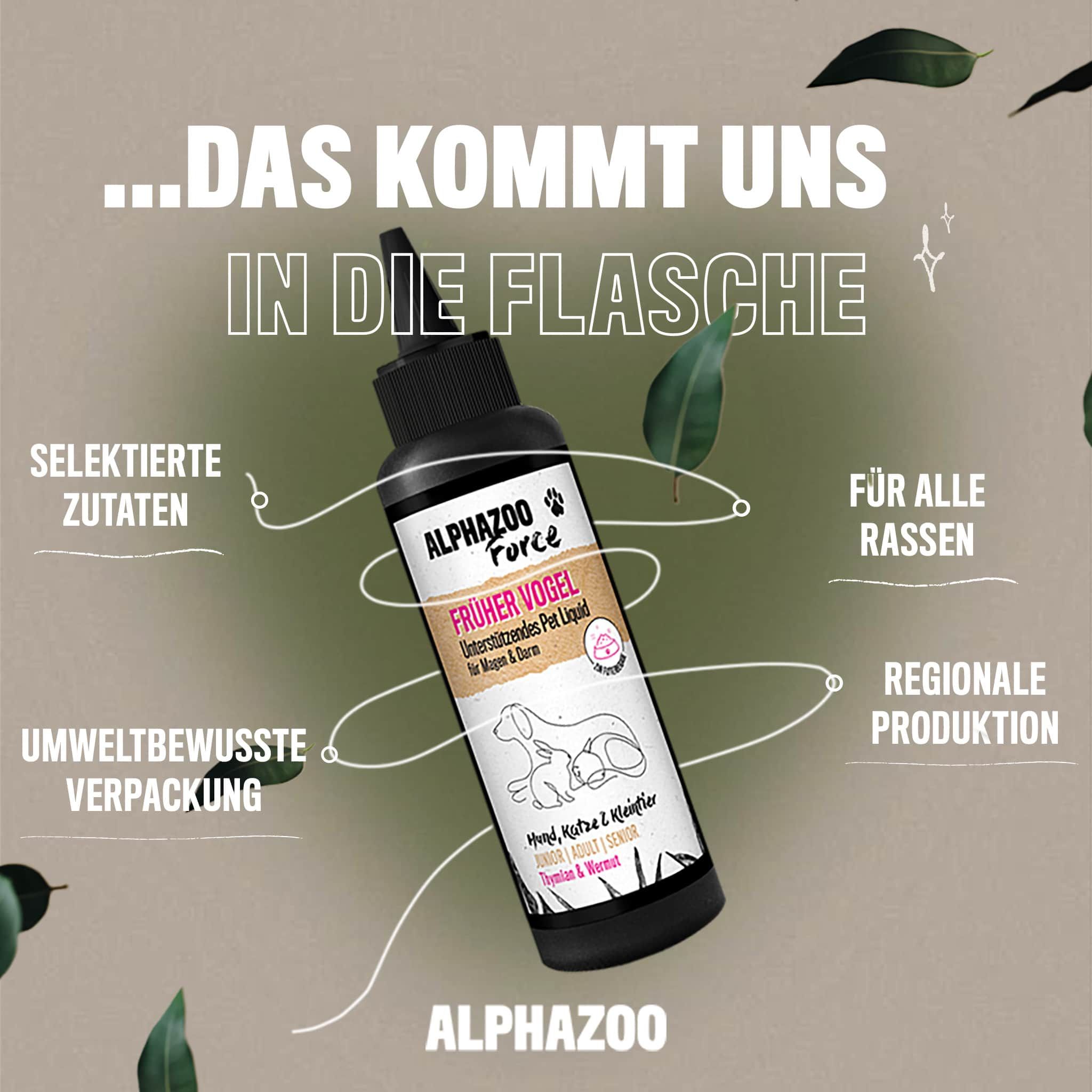 ALPHAZOO Früher Vogel Magen & Darm Pet Liquid für Hunde, Katzen und Nagetiere