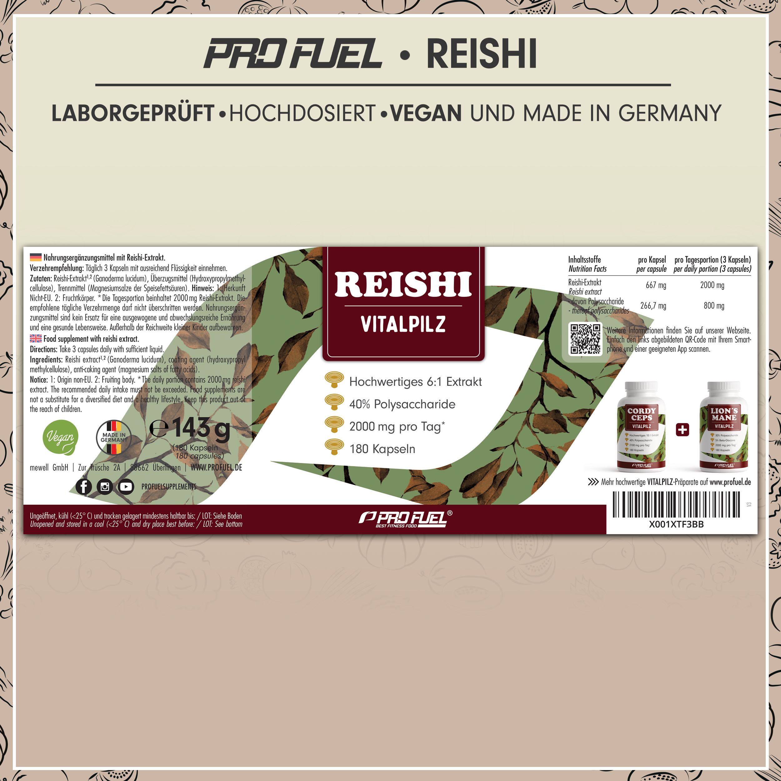 ProFuel - Reishi Kapseln - 2000 mg Pilz-Extrakt aus Ganoderma lucidum