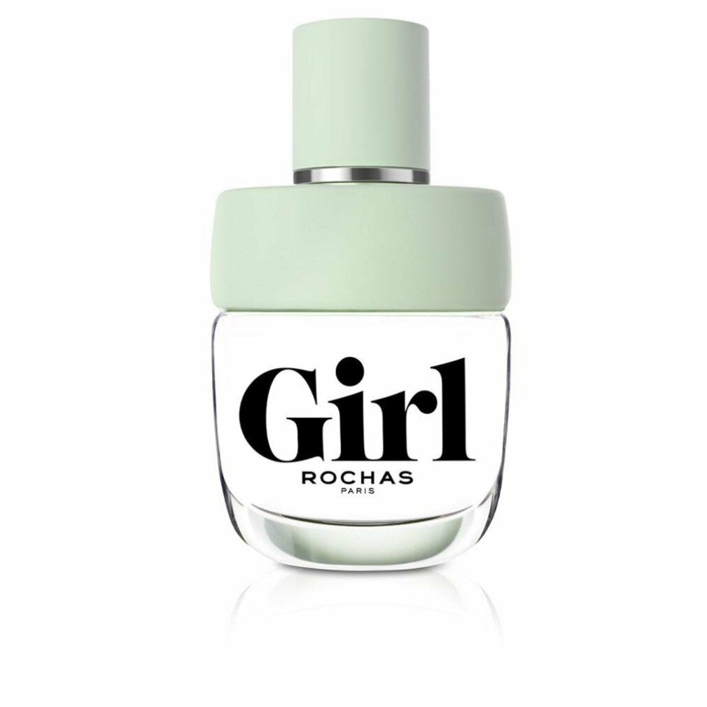 Glasflakon mit hellgrünem Verschluss. Aufschrift "Girl" und "Rochas Paris".