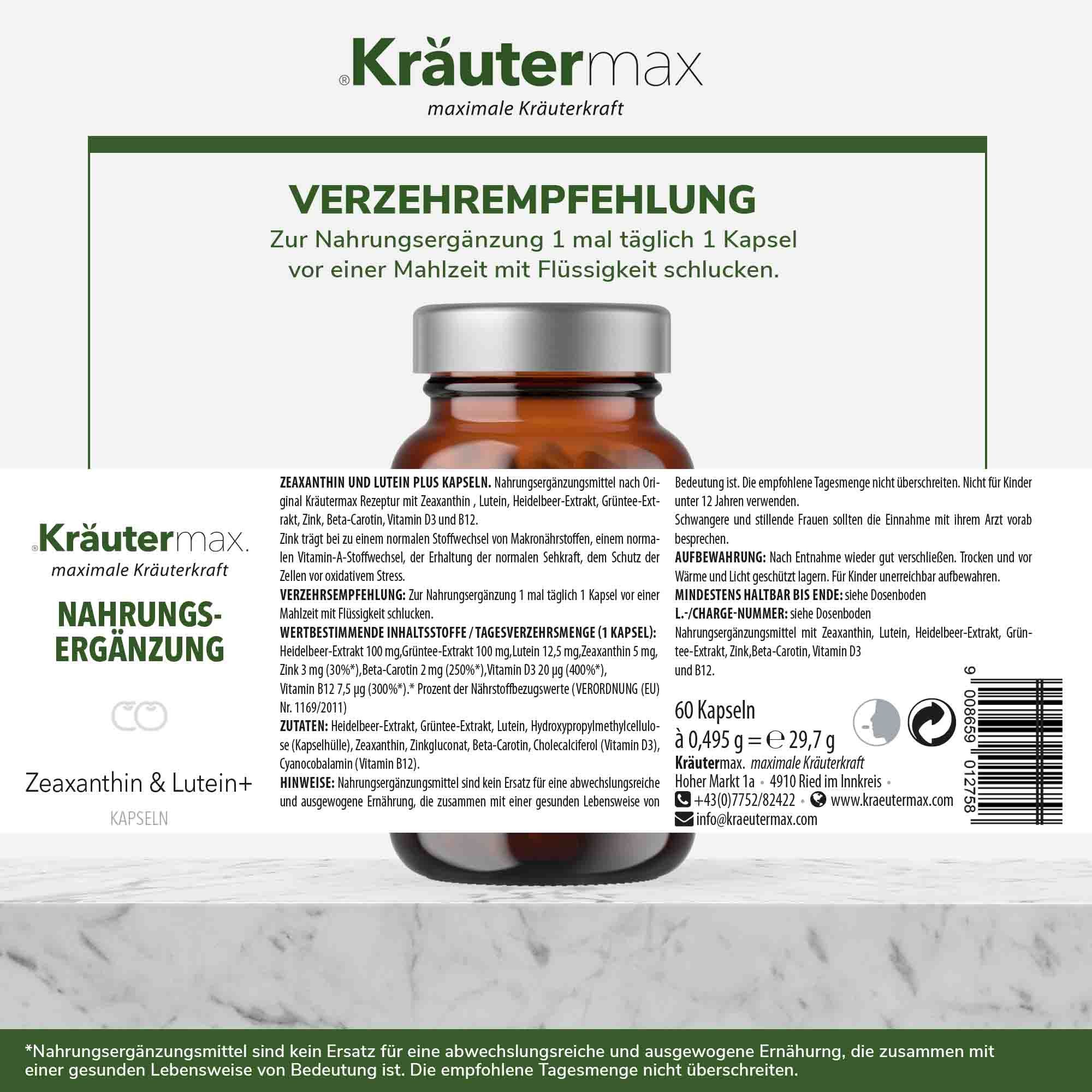 Kräutermax Zeaxanthin & Lutein plus Kapseln