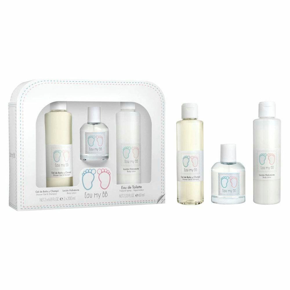 Geschenkset mit Baby-Pflegeprodukten: Shampoo, Eau de Toilette und Bodylotion. Enthält auch einzelne Flaschen.