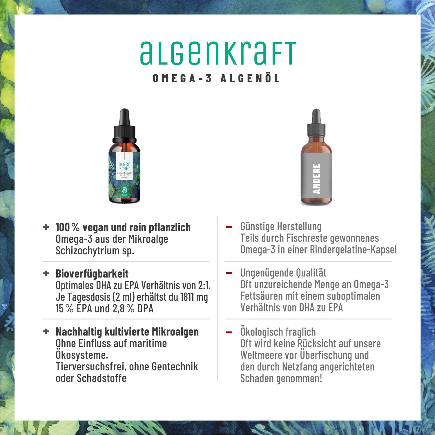 Omega-3 Algenöl mit DHA & EPA - Algenkraft - NATURTREU®