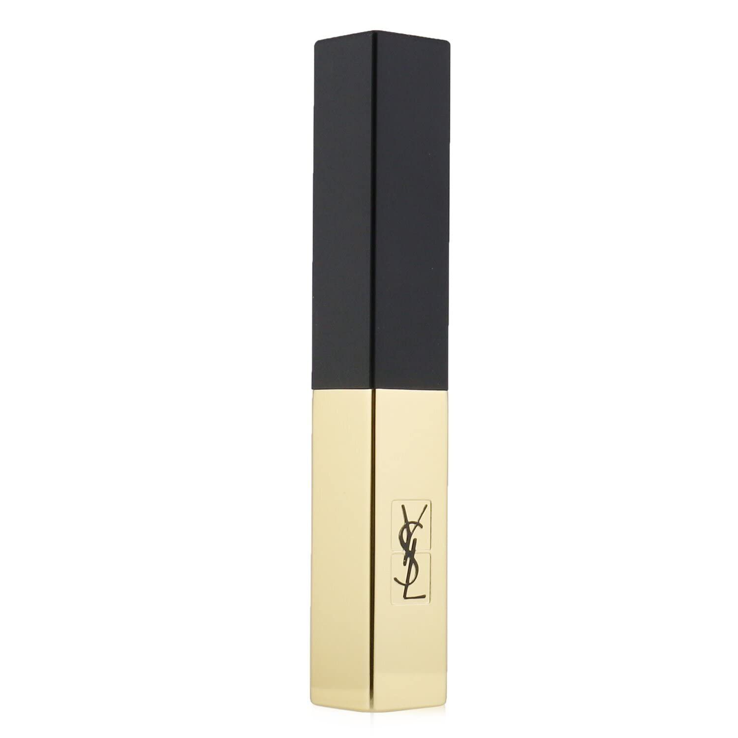 Schlanker Lippenstift mit schwarzem Deckel und goldfarbenem Gehäuse. Logo auf dem Gehäuse.