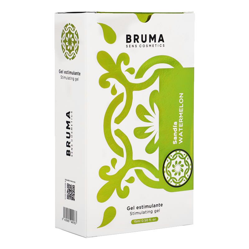 Bruma Stimulierender Gel-Verpackung mit Wassermelonen-Design und floralen Akzenten.