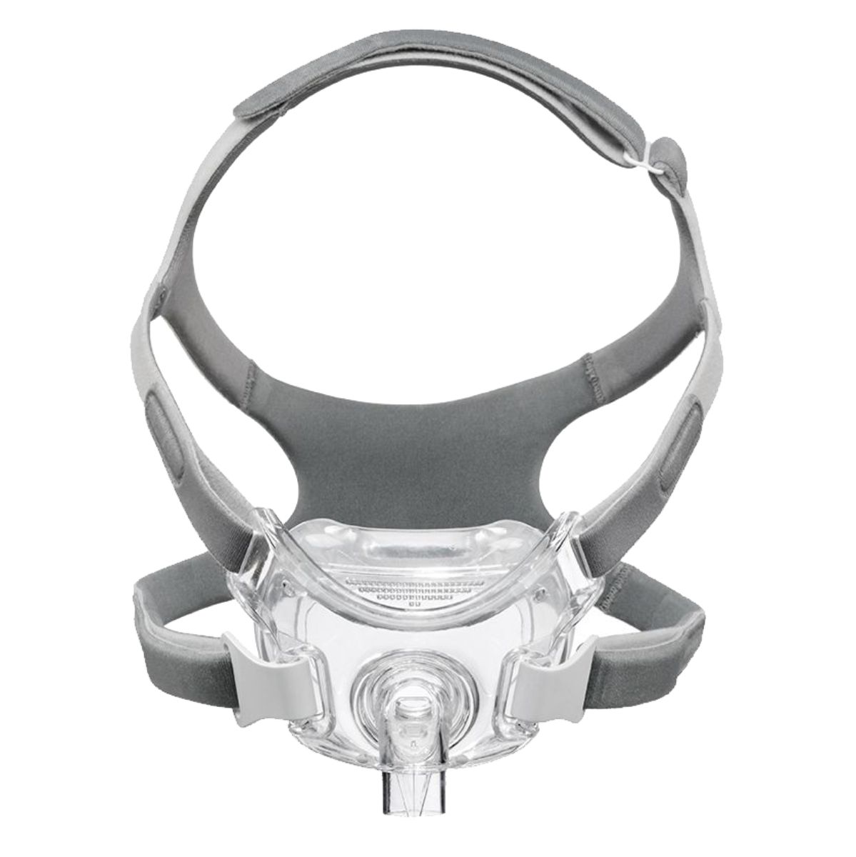 Philips CPAP Maske Amara View: Vollgesichtsmaske mit Kopfteil, transparentem Rahmen und Stirnpolster.