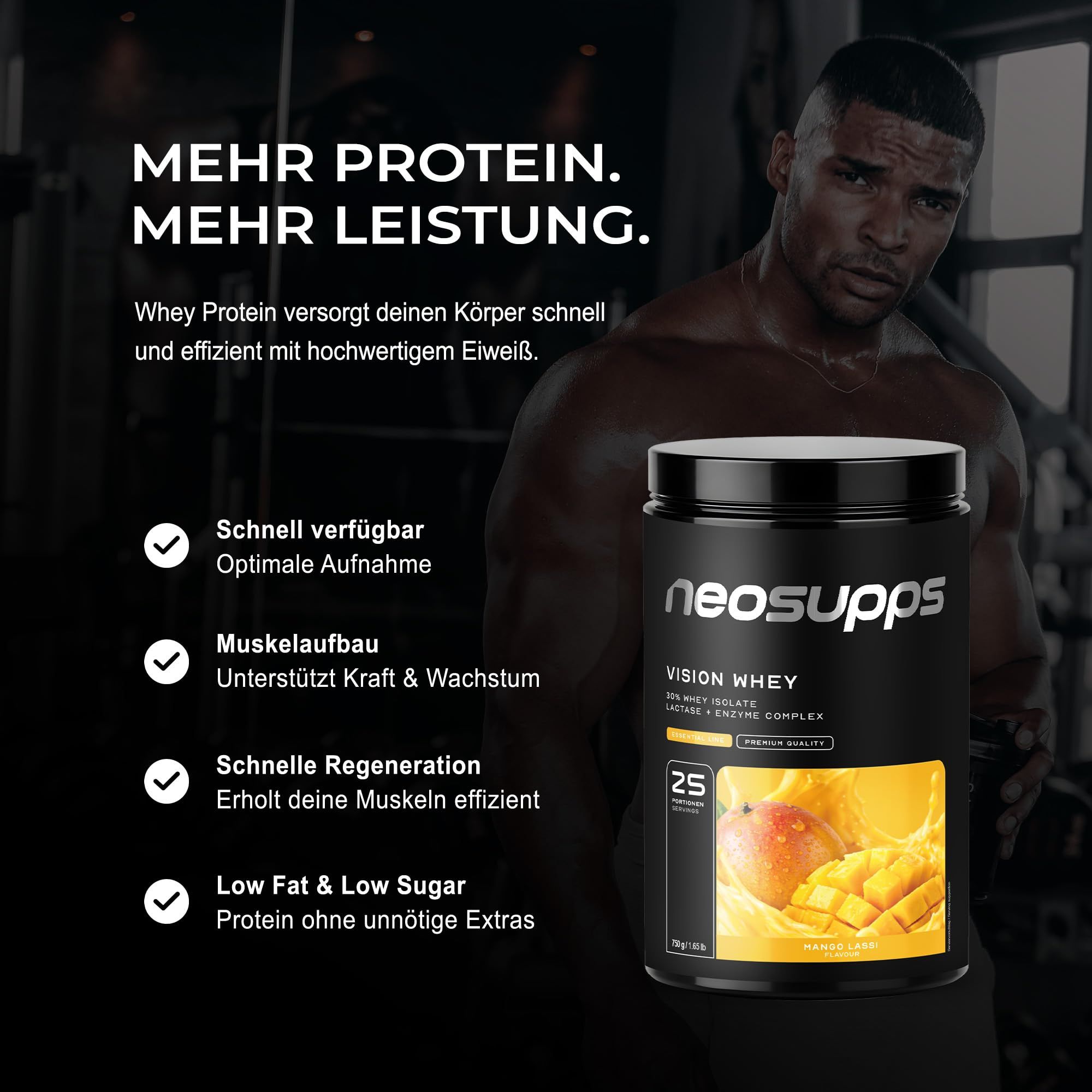 Neosupps Vison Whey Mango Lassi, Proteinpulver zum Abnehmen & Muskelaufbau