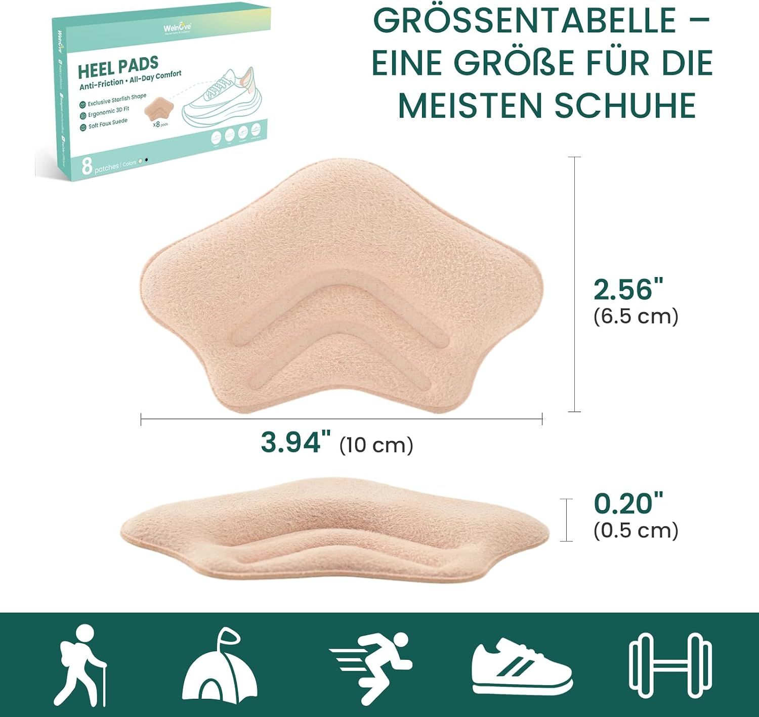 Fersenpolster für Schuhe, 10 cm x 6.5 cm x 0.5 cm.