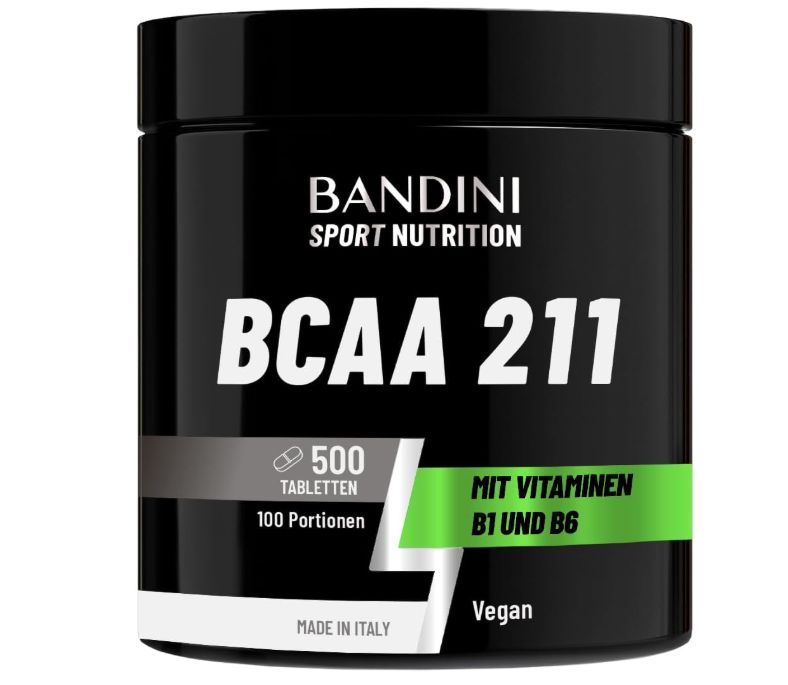 Bandini Sport Nutrition BCAA 211 Dose mit Vitaminen B1 und B6, 100 Portionen, 500 Tabletten.