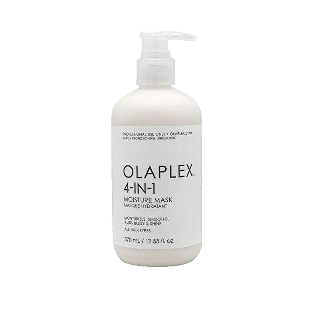 Olaplex 4-in-1 Moisture Maske. Weiße Flasche mit Pumpe. Text: Moisture Mask, 370 ml. Für alle Haartypen.