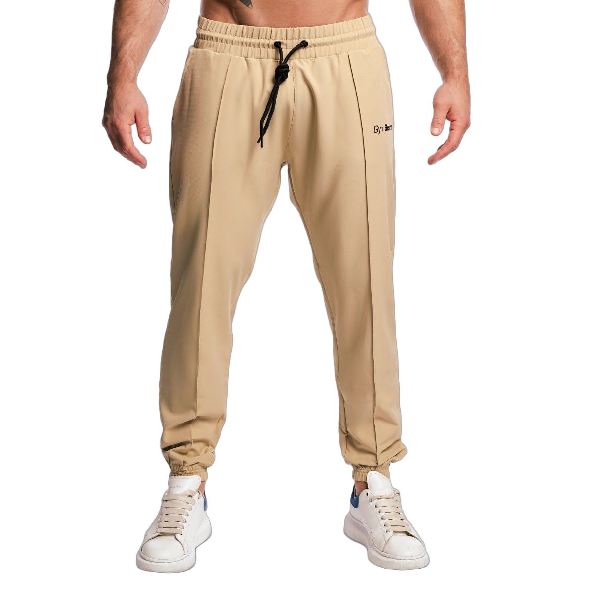 Herren Jogger in Beige mit Kordelzug und seitlichen Nähten.