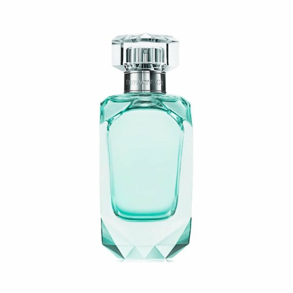 Türkisfarbener Flakon mit Facettenschliff. Transparenter Verschluss. Silberner Hals. Tiffany & Co. Schriftzug.