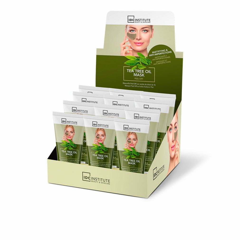 Displaybox mit 12 IDC INSTITUTE Teebaumöl Peel-Off Masken.