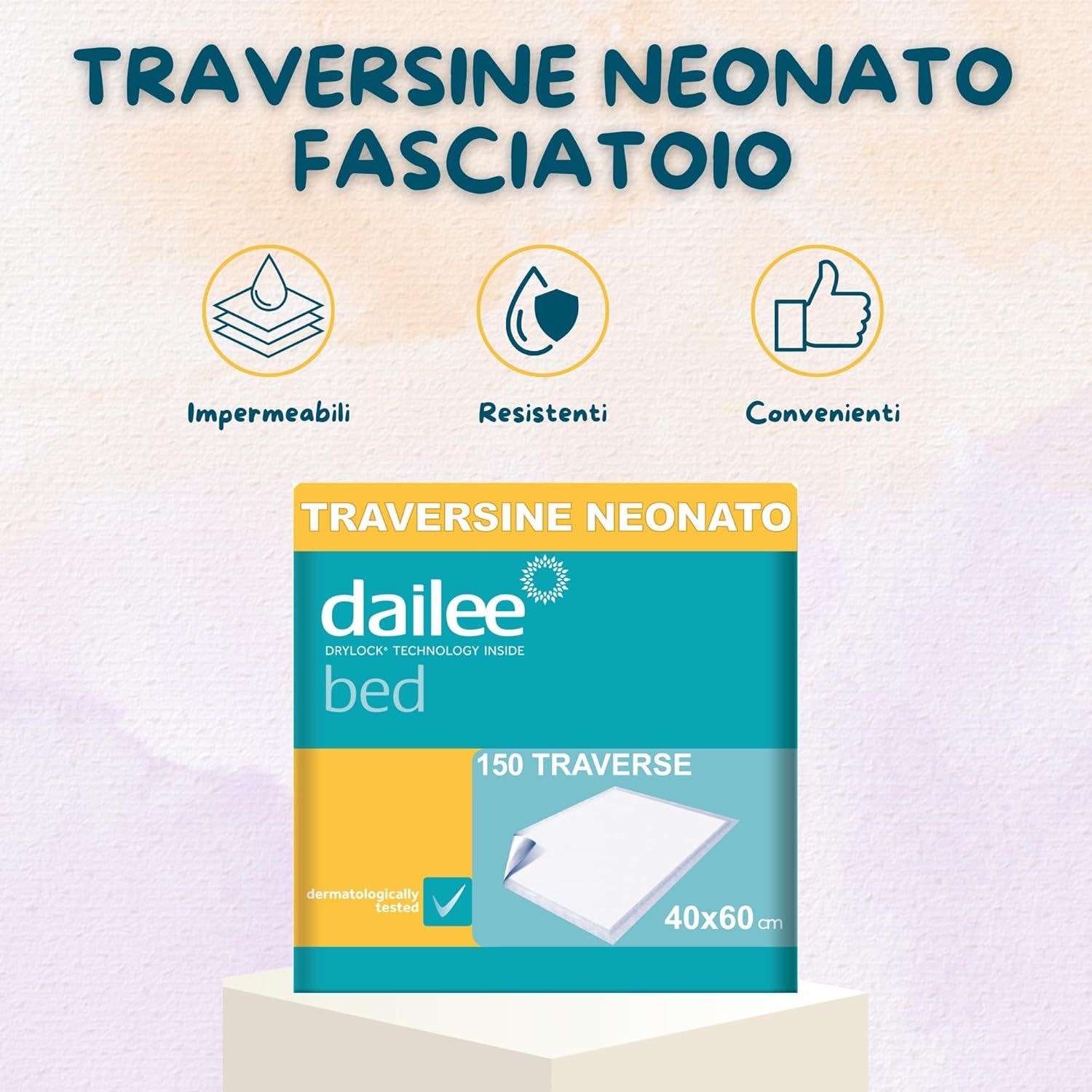 Dailee Bed-Unterlagen, Packung. 150 Stück, 40x60 cm. Mit „Dermatologisch getestet“-Siegel.