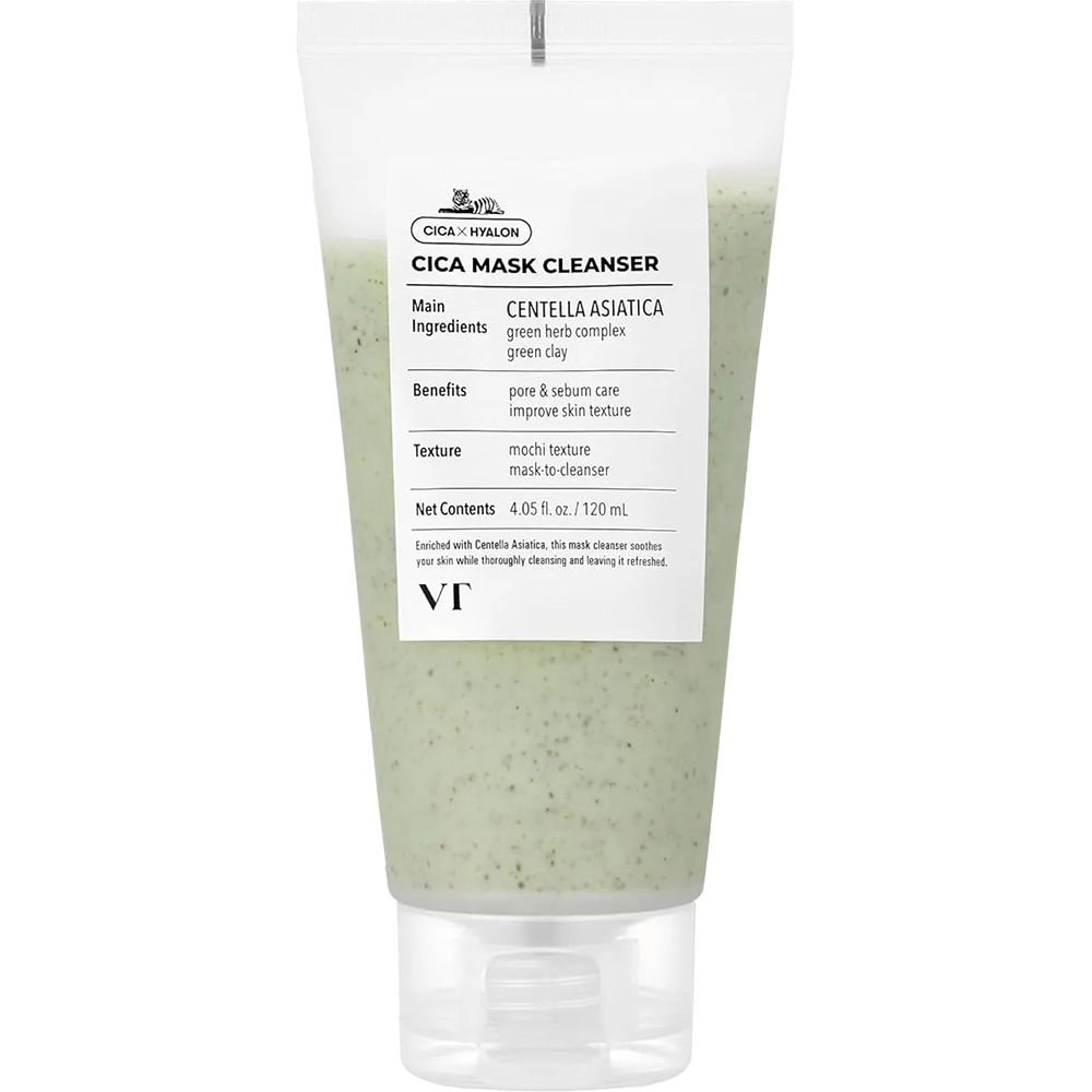 VT Cica Mask Cleanser. Weiße Tube mit grünem Inhalt. Enthält Centella Asiatica und Green Herb Complex. 120ml.