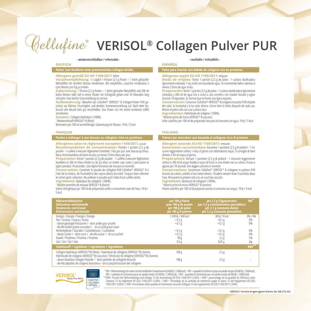 Cellufine® VERISOL® B (Rind) Collagen-Peptide Collagen-Pulver Doypack