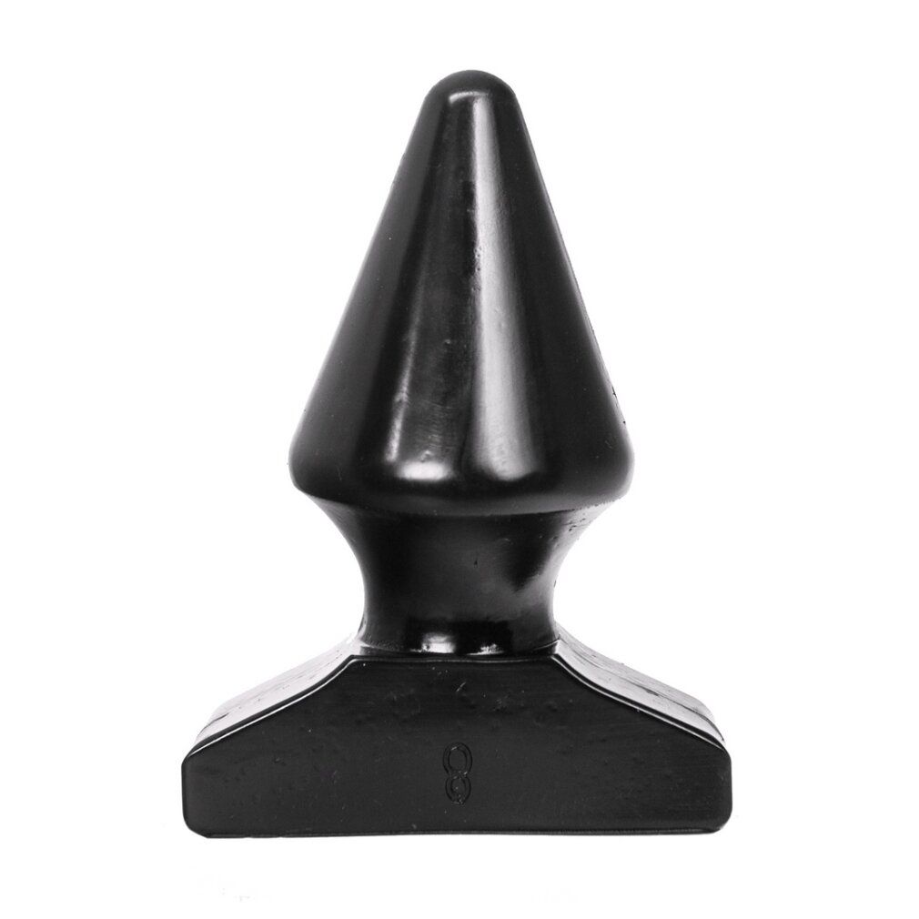 Schwarzer, spitzer Dildo mit breiter Basis.