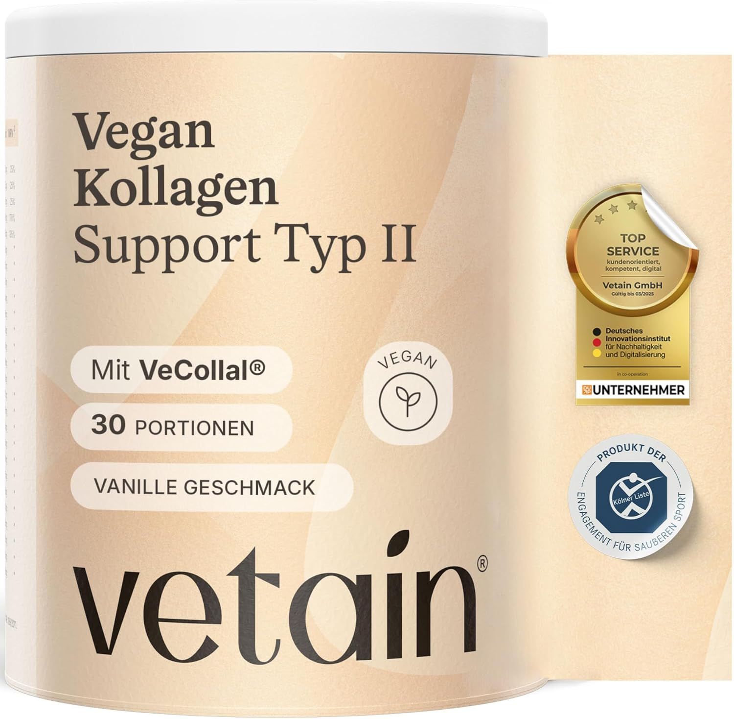 VETAIN Kollagenpulver Vegan - VeCollal®, Vitamin C, Kurkuma, Zink & Biotin - Für Knochen & Gelenke