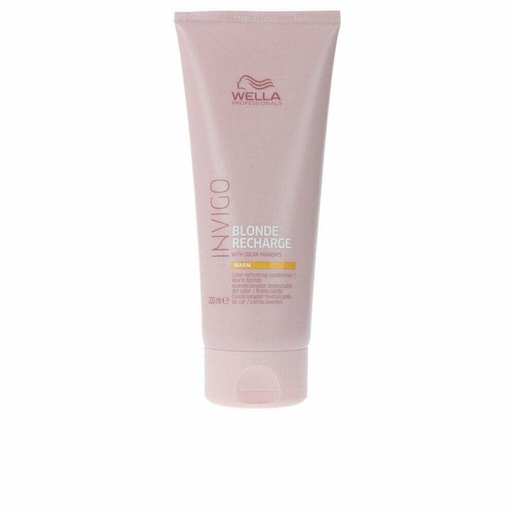 Rosa Tube mit Wella Invigo Blonde Recharge Conditioner. Text: Warm, 200ml.