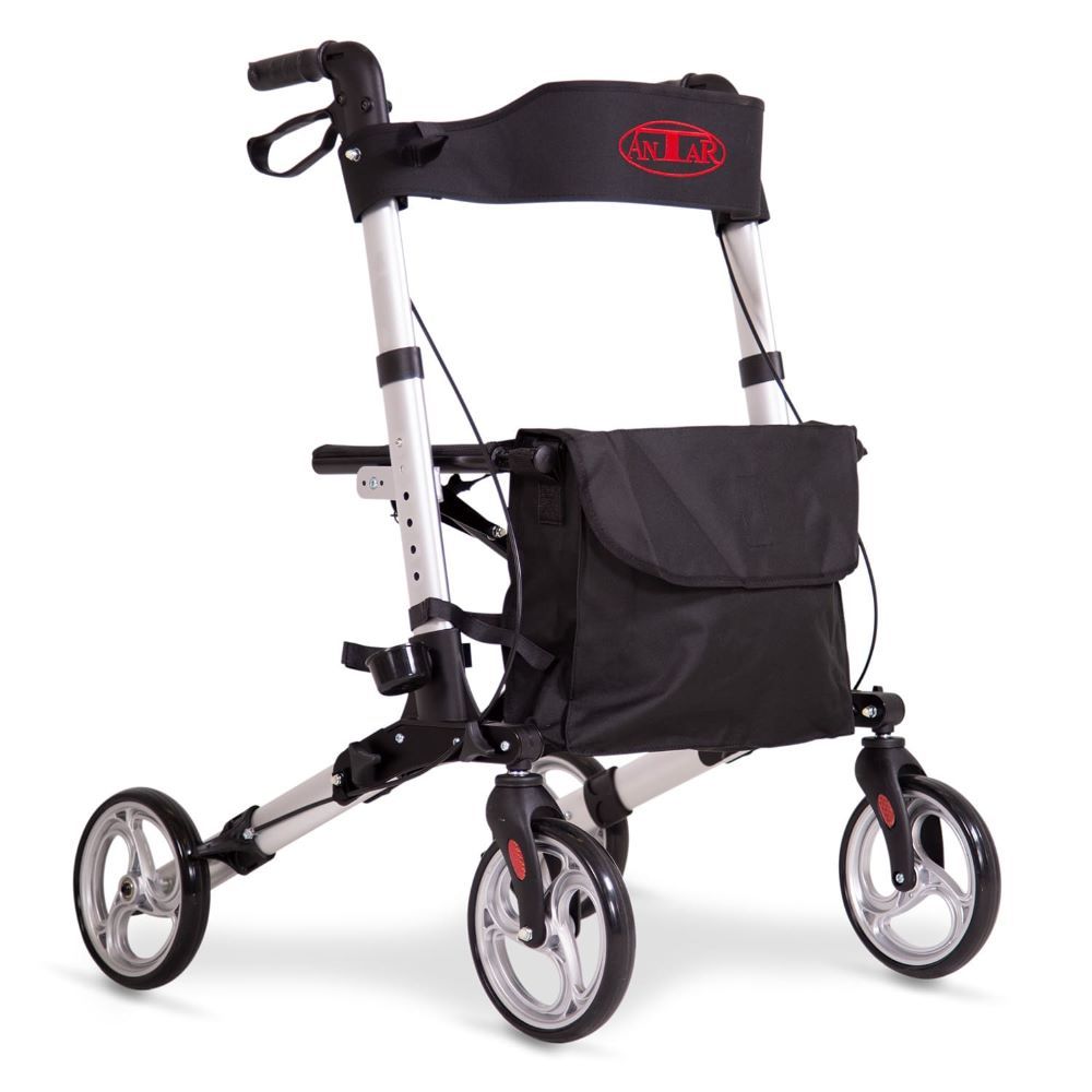 ANTAR Aluminium Rollator höhenverstellbar mit Fußstützen und Einkaufskorb