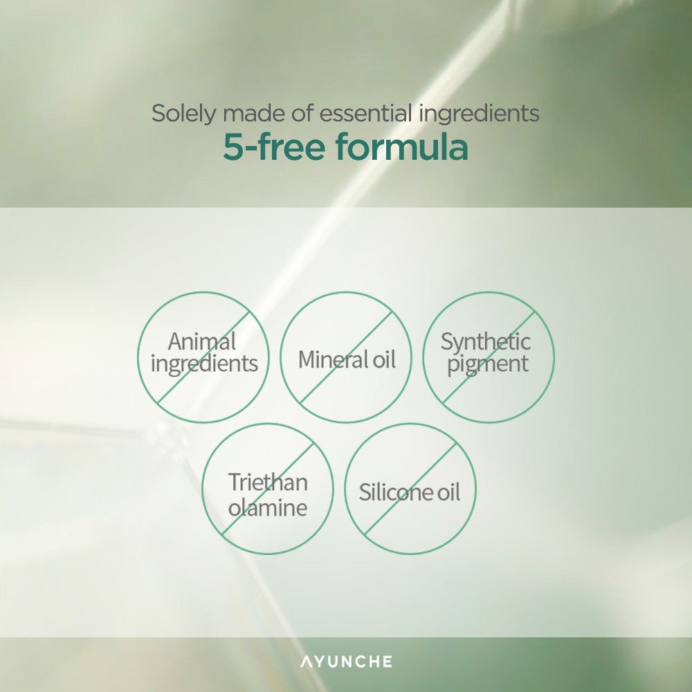 AYUNCHE 5-free Formel: Frei von tierischen Inhaltsstoffen, Mineralöl, synthetischen Pigmenten, Triethanolamin, Silikonöl.
