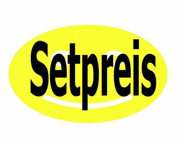 Gelbes Etikett mit schwarzem Text: Setpreis.