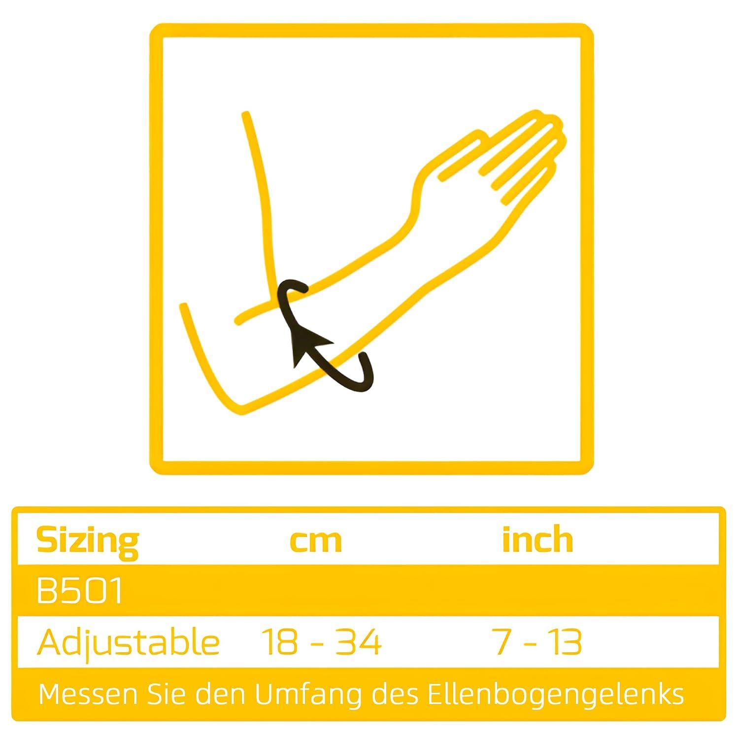 Schwarzer Ellenbogen-Stabilisator mit atmungsaktivem Material, geeignet für Sport.