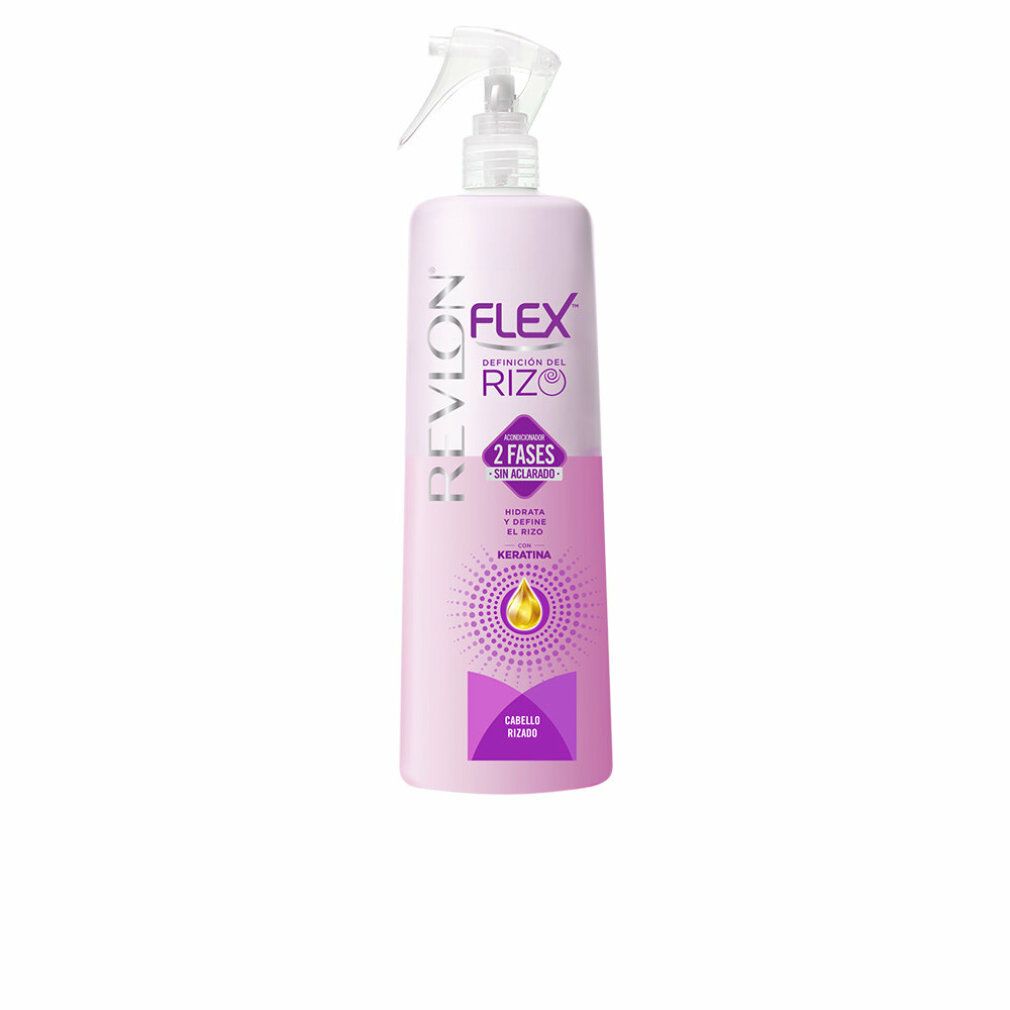 Revlon Flex Haarspray, rosa Flasche mit Sprühkopf. Aufschrift: Flex, 2 Phasen, Keratin. Für lockiges Haar.