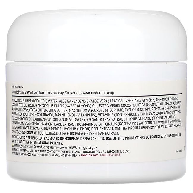 Rückseite des Cremebehälters. Enthält Text mit Inhaltsstoffen und Anwendungshinweisen. Warnhinweise und Kontaktinformationen.