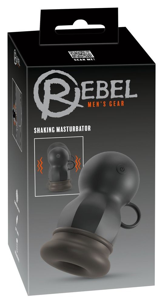 Verpackung für Wellness-Produkt. Schwarze Box mit Produktabbildung und Text. Logo REBEL.