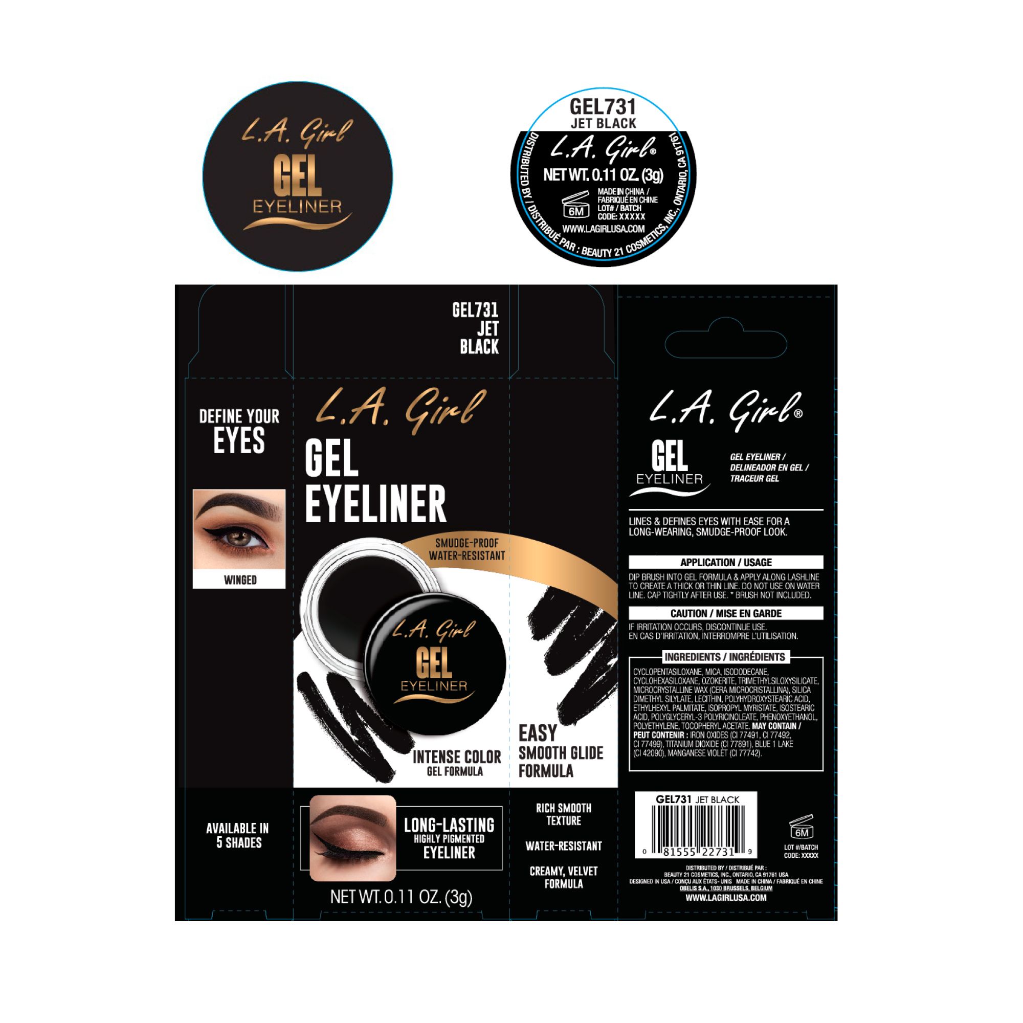 L.A. Girl Gel Eyeliner in Schwarz, wasserfest, mit Applikator.