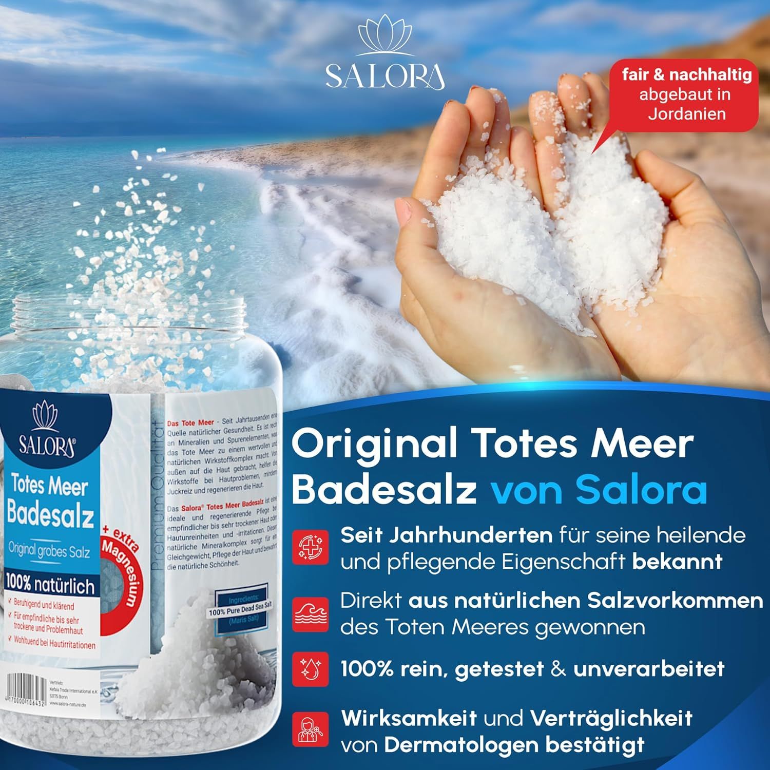 Salora ® Premium Totes Meer Badesalz aus Jordanien - 1150g