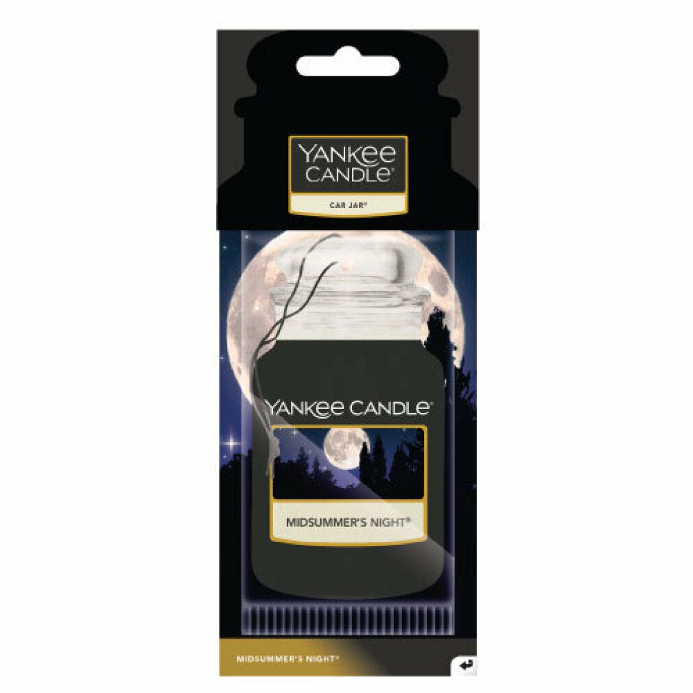 Yankee Candle Car Jar, Midsummer's Night. Schwarzer Lufterfrischer im Glas, verpackt. Mond-Motiv.