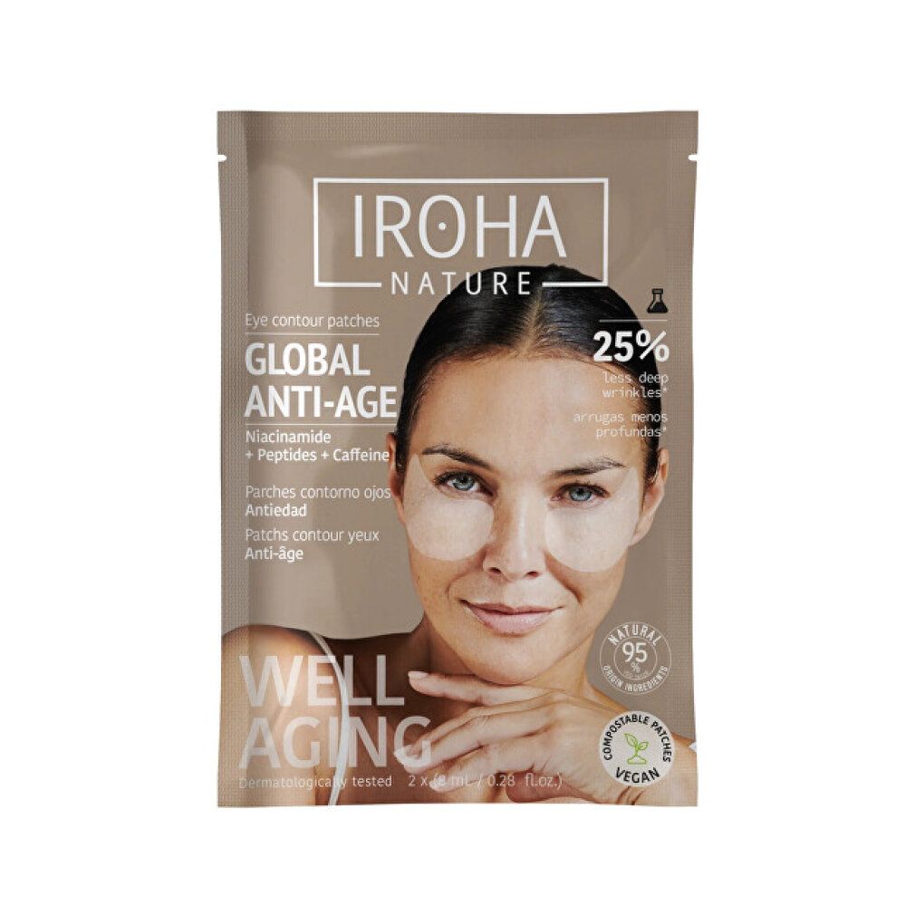 Iroha Nature Augen-Kontur-Patches Global Anti-Age mit Niacinamid, Peptiden und Koffein. 2 Patches.
