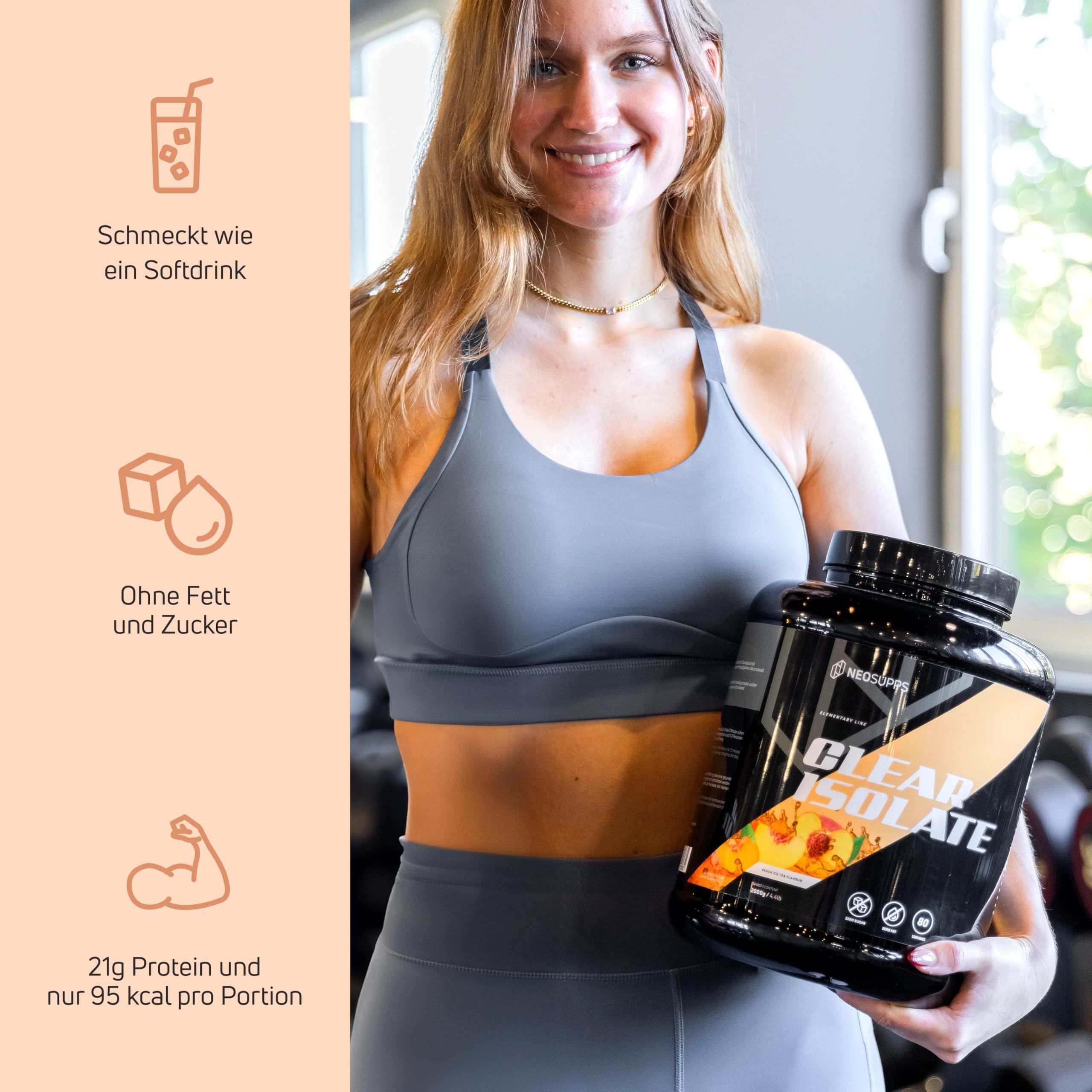 Neosupps Clear Whey Isolat 2000g,  Protein Pulver, Peach Ice Tea  Geschmack, Eiweißpulver