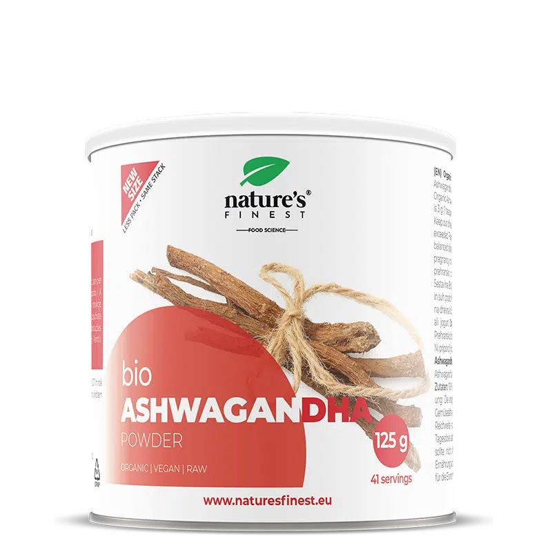 Dose Bio Ashwagandha Pulver mit getrockneten Wurzeln, 125g.