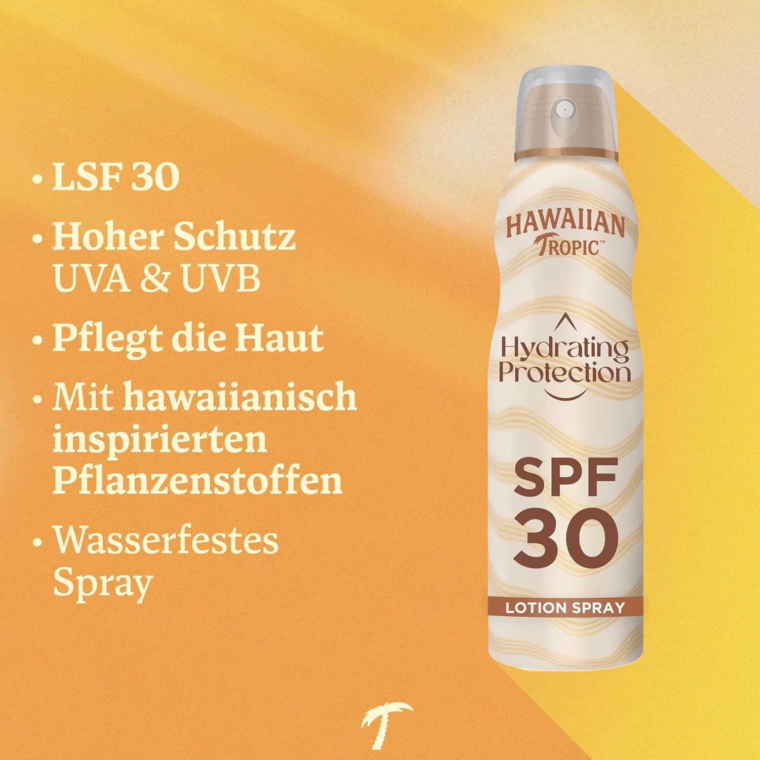 Produktmerkmale: LSF 30, hoher UVA & UVB Schutz, pflegt die Haut, mit hawaiianisch inspirierten Pflanzenstoffen, wasserfestes Spray.