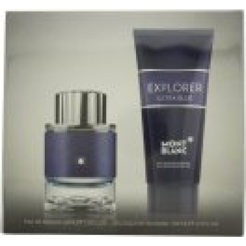 Geschenkset mit Flakon und Duschgel. Flakon mit silberner Kappe und blauer Hülle. Duschgel in blauer Tube. Beide Produkte in einer Schachtel.