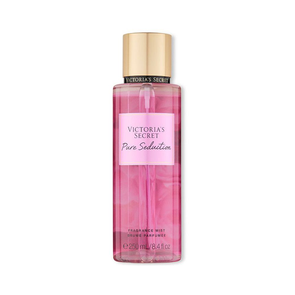 Victoria's Secret Körperspray. Rosa Flasche mit goldfarbenem Deckel. Etikett mit Produktnamen. 250 ml.