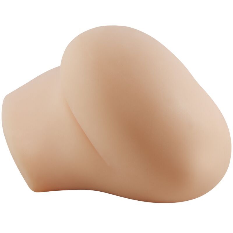 Beiges, anatomisch geformtes Produkt. Sichtbare Öffnung und Aussparungen.